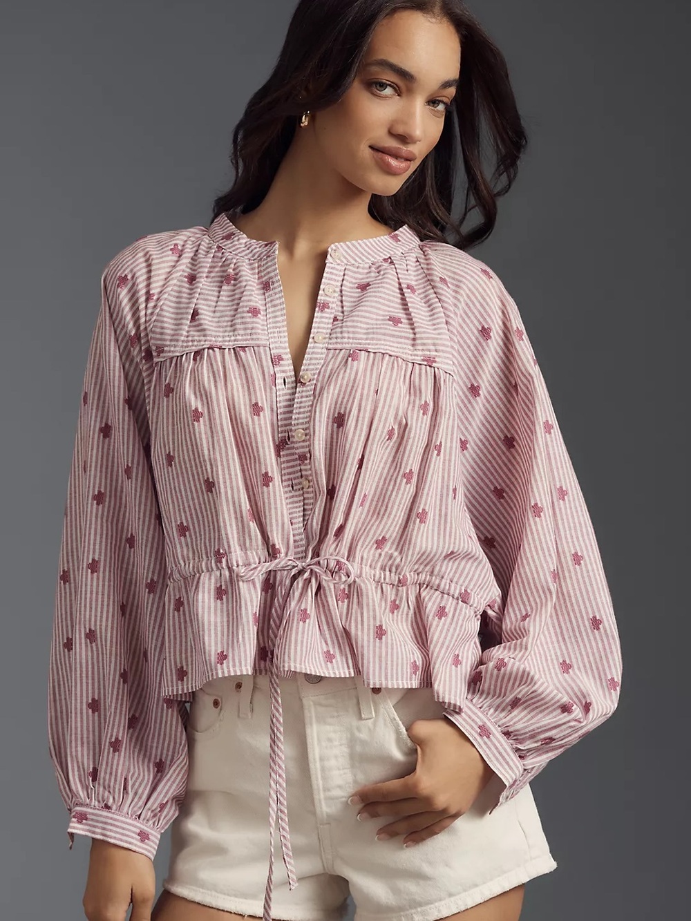 Pilcro Anthropologie Sidney Batwing Blouse Cinched Waist XL Peasant Cottagecore